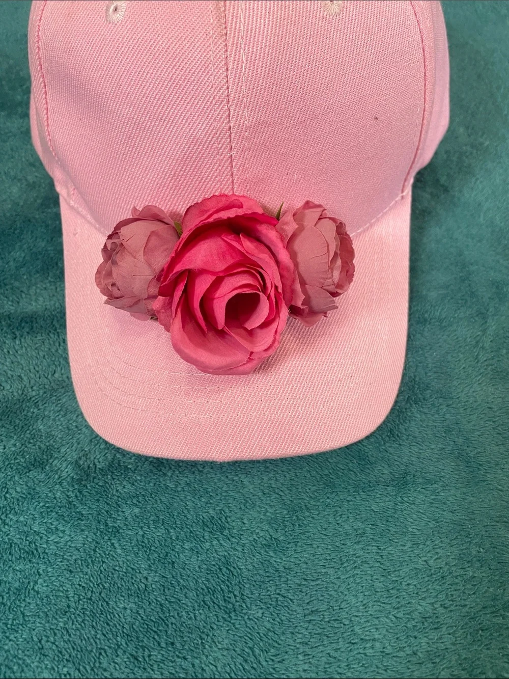 Chic Pink Floral Flower Trim Feminine Embellished Adjustable Baseball Cap